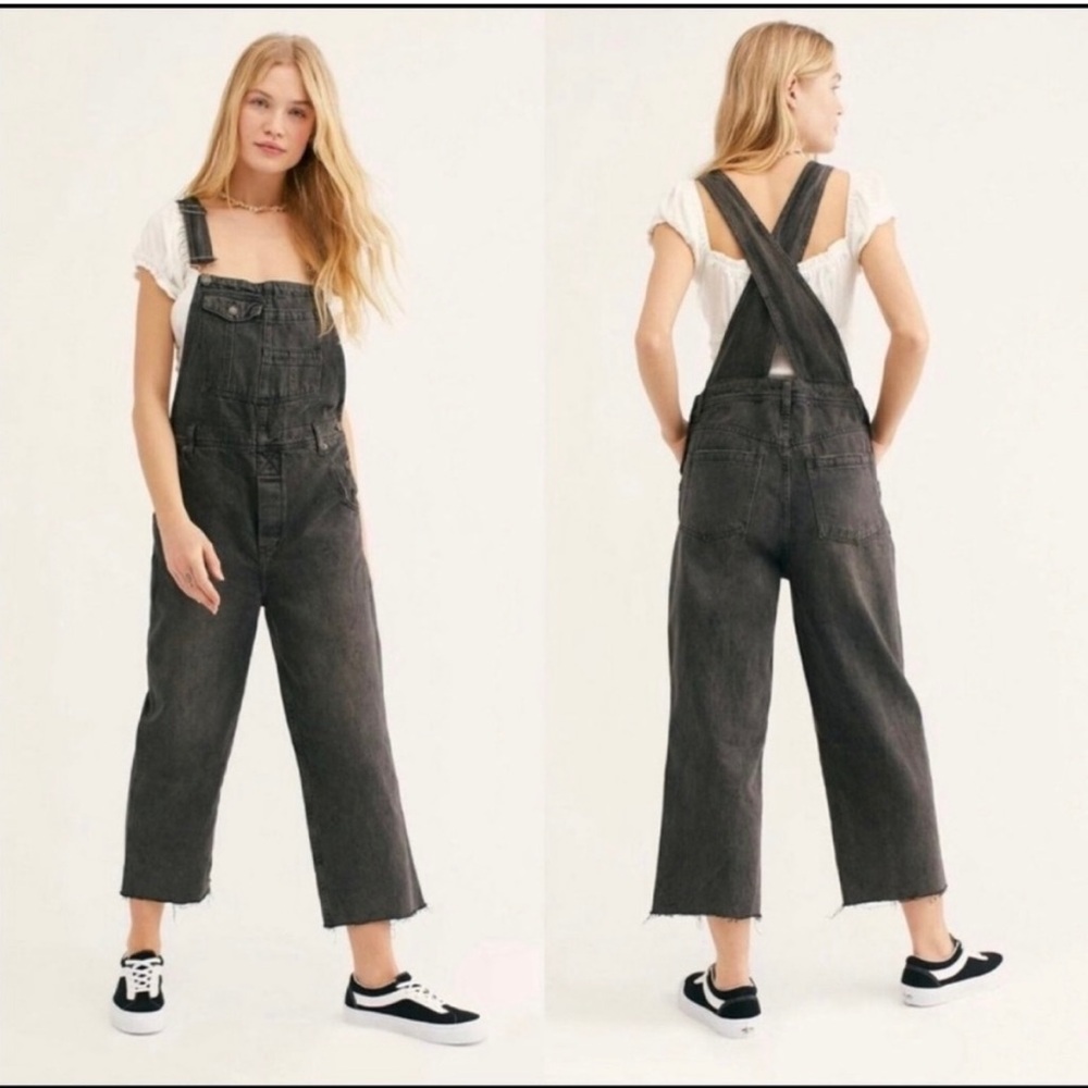 Free People wide leg denim overalls
